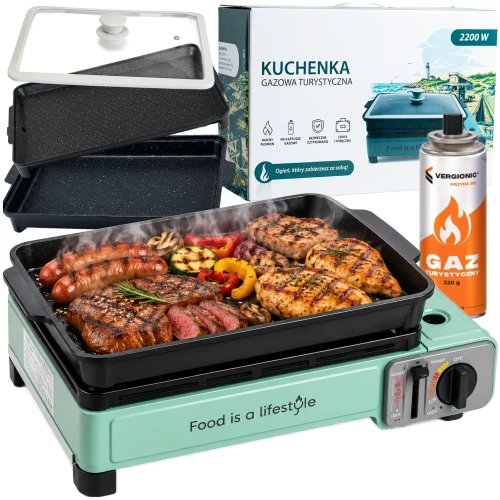 Kuchenka turystyczna foodisthelifestyle z płyta grillowa i brytfanną.webp
